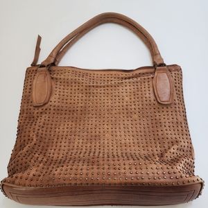 Italian leather brown studded shoulder bag from Platania made in Italy